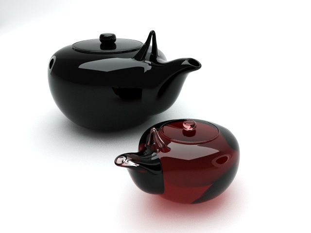 Porcelain & Glass Teapots 3d rendering