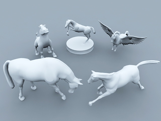 Horse Statue Collection 3d rendering