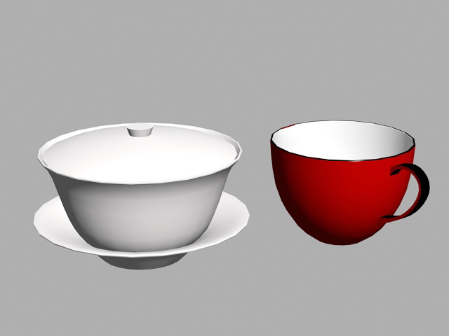 Coffee and Tea Cups 3d rendering
