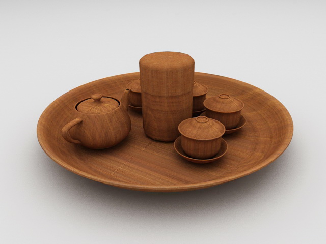 Wooden Tea Set 3d rendering