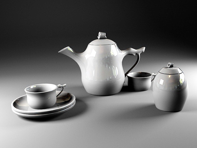White Porcelain Tea Set 3d rendering