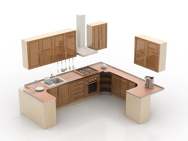 Small G Shaped Kitchen Design 3d rendering