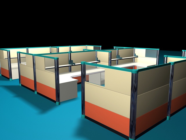 Contemporary Office Cubicles 3d rendering