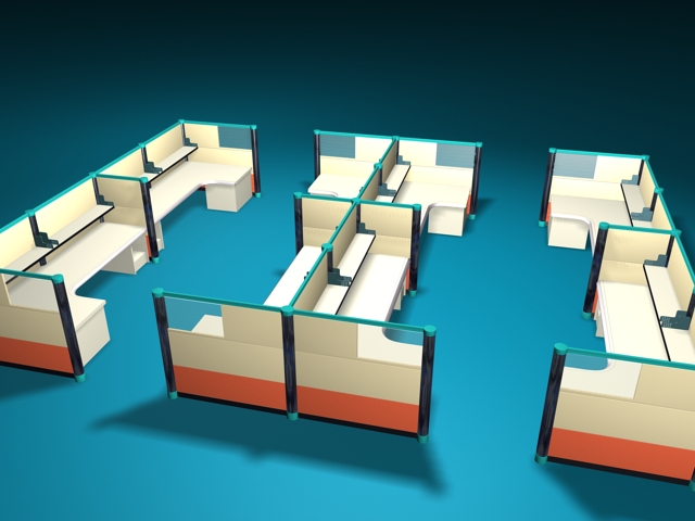 Contemporary Office Cubicles 3d rendering