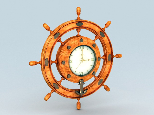 Wood Helm Wall Clock 3d rendering