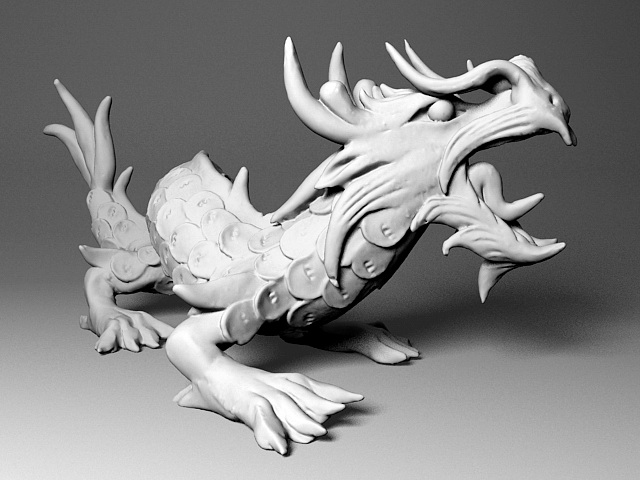 Japanese Dragon Sculpture 3d rendering