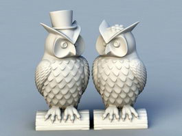 Owl Couple Garden Statue 3d preview