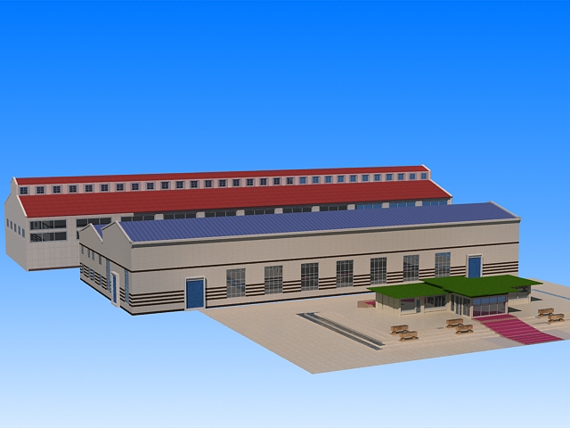 Industrial Warehouse Building 3d rendering