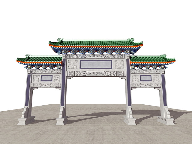 Ancient Chinese Paifang Gate 3d rendering