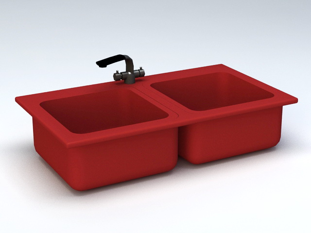 Red Double Kitchen Sink 3d rendering