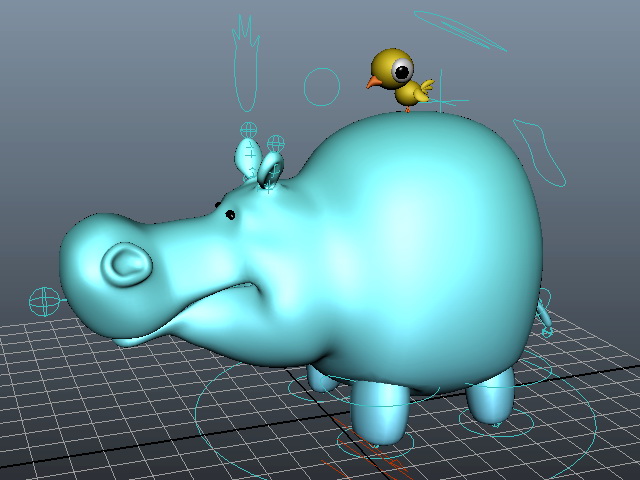 Cartoon Hippo and Bird Rig 3d rendering