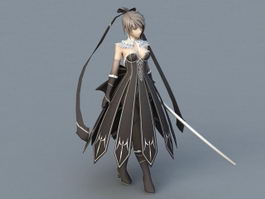Anime Warrior Girl 3d model preview