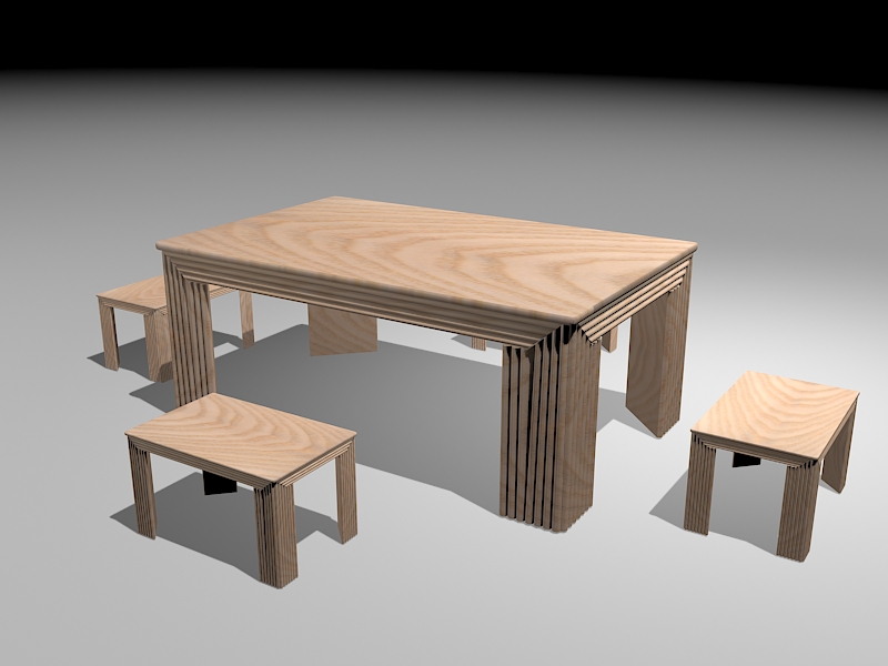 Wood Dining Table Sets 3d rendering