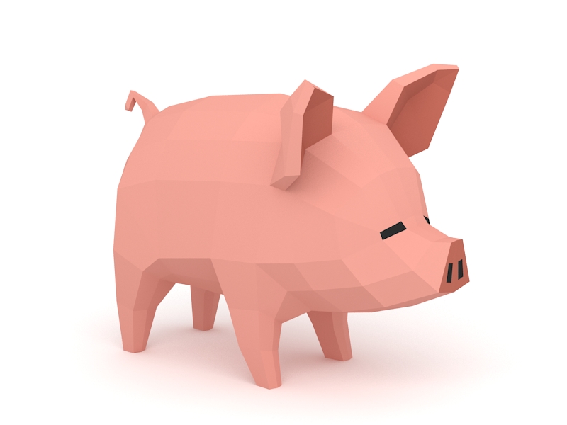 Low Poly Pig 3d rendering