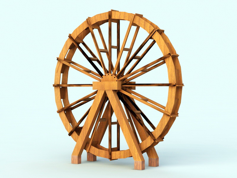 Old Wood Water Wheel 3d rendering