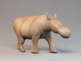 Carved Wooden Hippo Sculpture 3d model preview