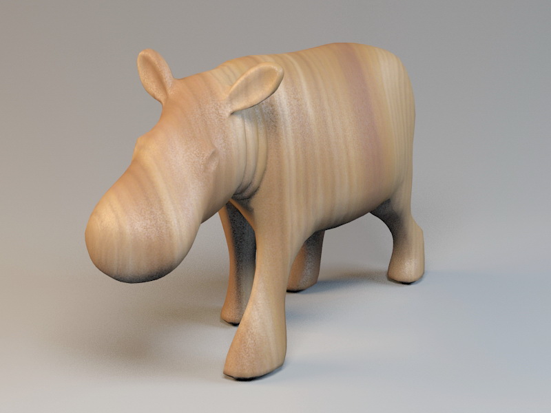 Carved Wooden Hippo Sculpture 3d rendering