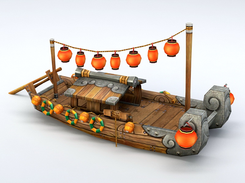 Chinese Anime Boat 3d rendering