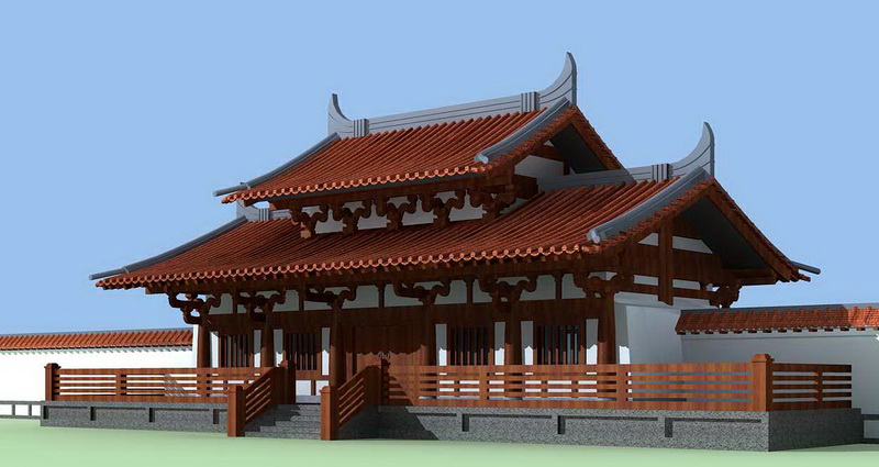 Ancient Chinese Architecture Temple 3d rendering