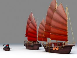 Chinese Junk Ship & Boat 3d model preview