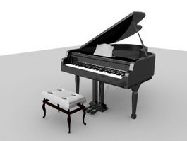 Piano and Bench 3d model preview