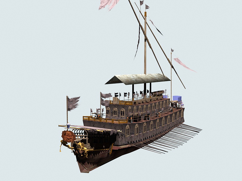 Ancient Pirate Ship 3d rendering