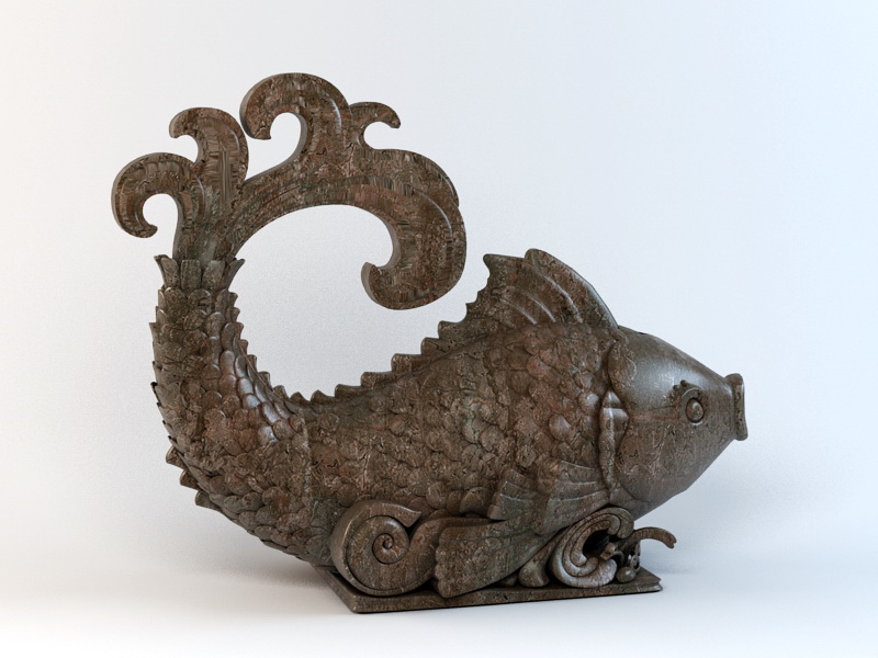 Carved Wooden Fish 3d rendering
