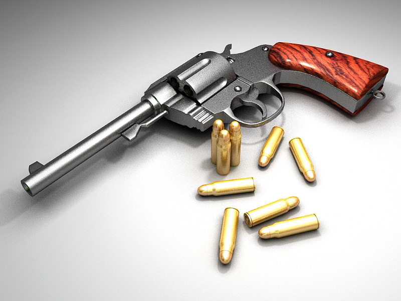 Revolver and Bullets 3d rendering