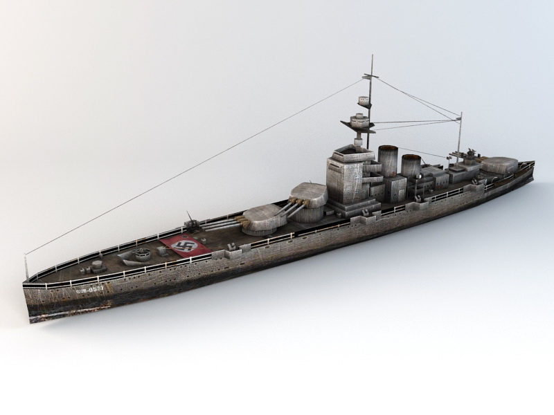 WW2 German Battleship 3d rendering