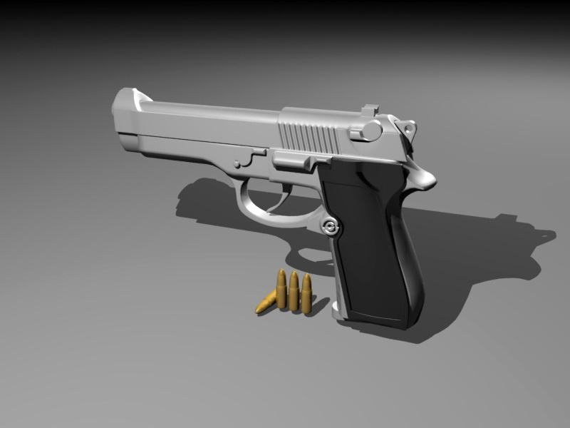 Pistol & Bullets 3d rendering