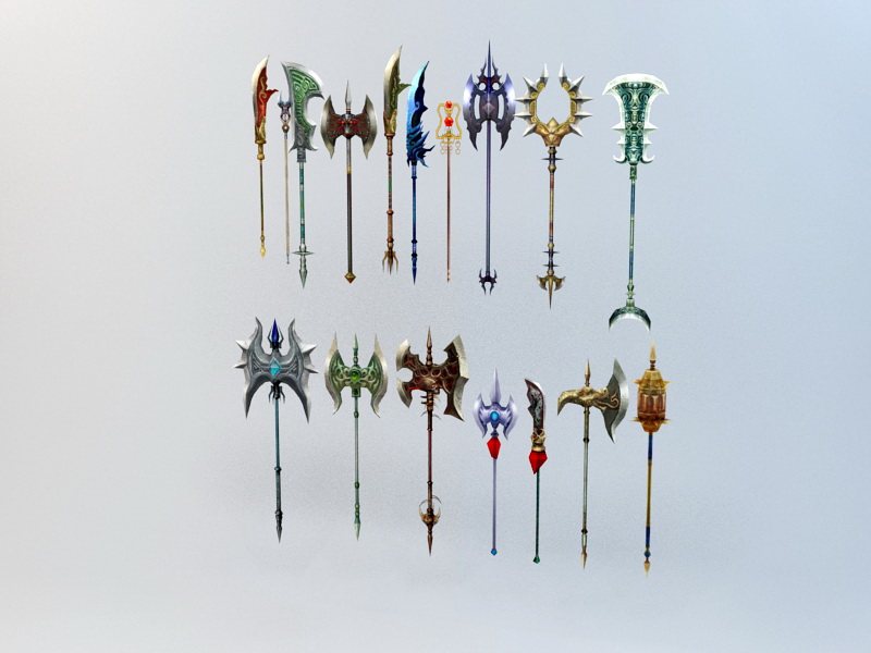 Feudal Chinese Polearms 3d rendering
