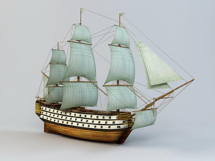 Sailing Battleship 3d rendering
