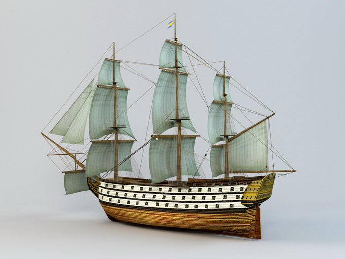 Sailing Battleship 3d rendering