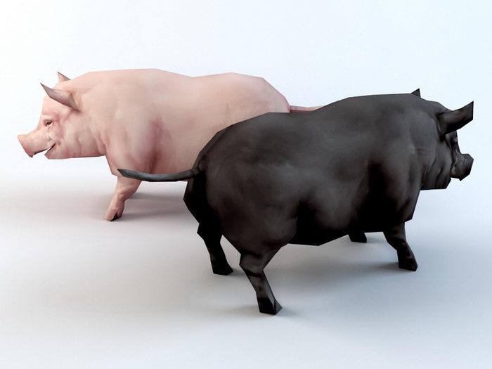 Black and Pink Pig 3d rendering