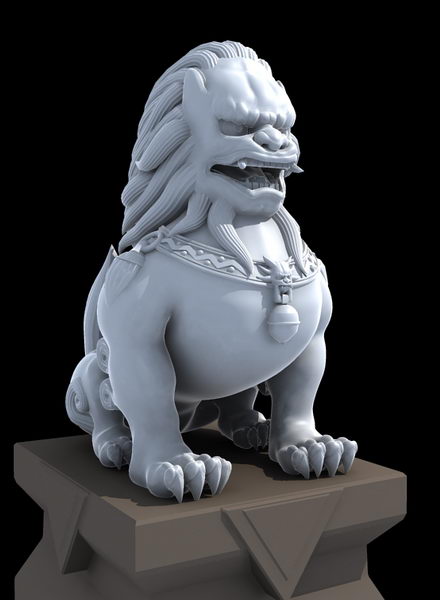 Stone Lion Sculpture 3d rendering