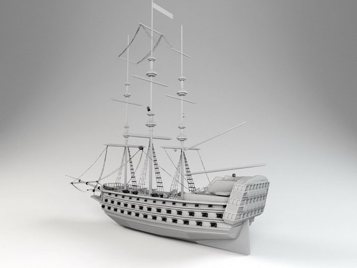 17th Century Warship 3d rendering
