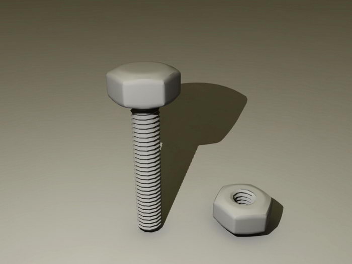 Hexagon Bolt and Nut 3d rendering