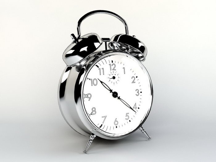 Silver Alarm Clock 3d rendering