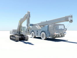 Excavator and Crane 3d model preview