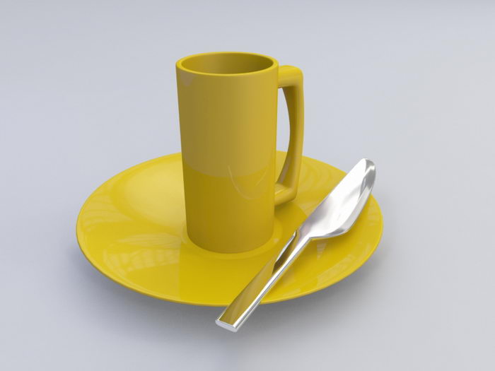 Dinner Plate Knife and Coffee Cup 3d rendering