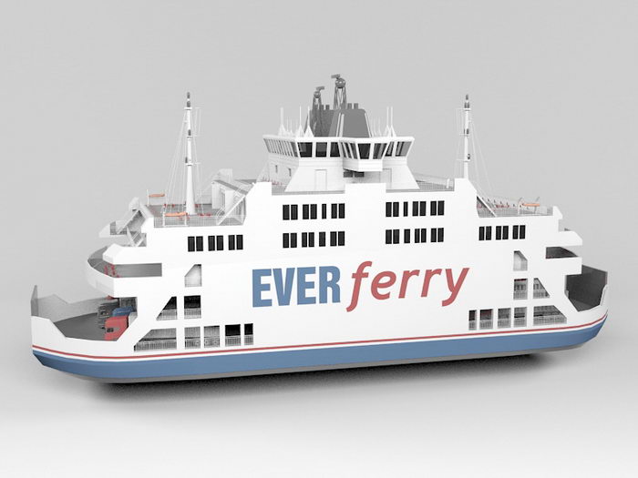 Passenger and Car Ferry 3d rendering