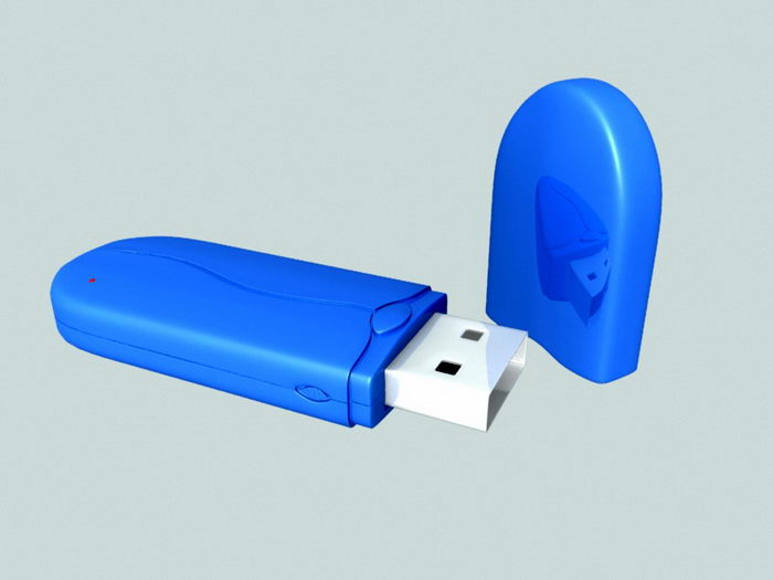 Blue USB Drive 3d rendering