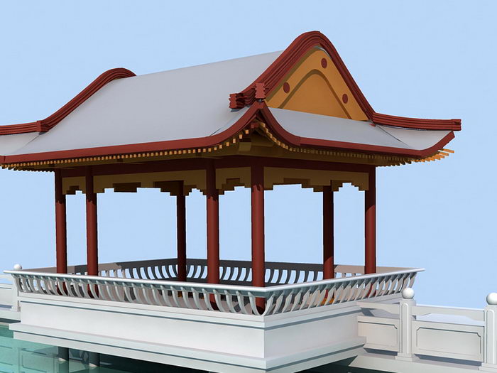 Chinese Architecture Waterside Pavilion 3d rendering