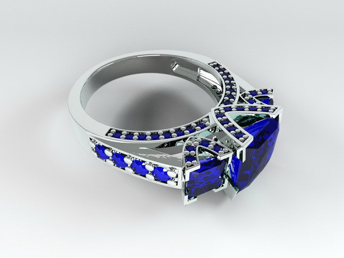 White Gold Sapphire Ring 3d rendering
