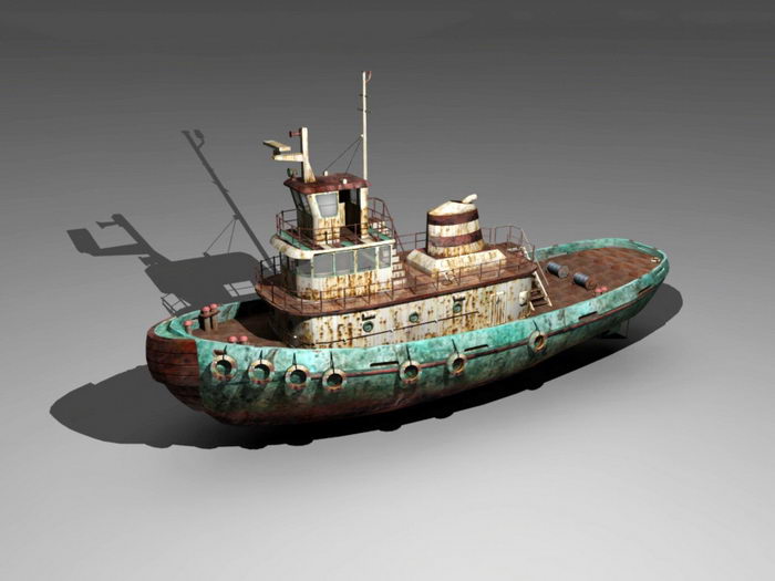 Rusty Tugboat 3d rendering