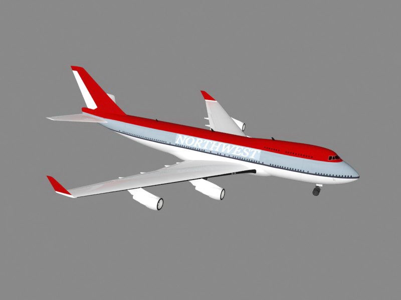 Northwest Airline Boeing 747 3d rendering