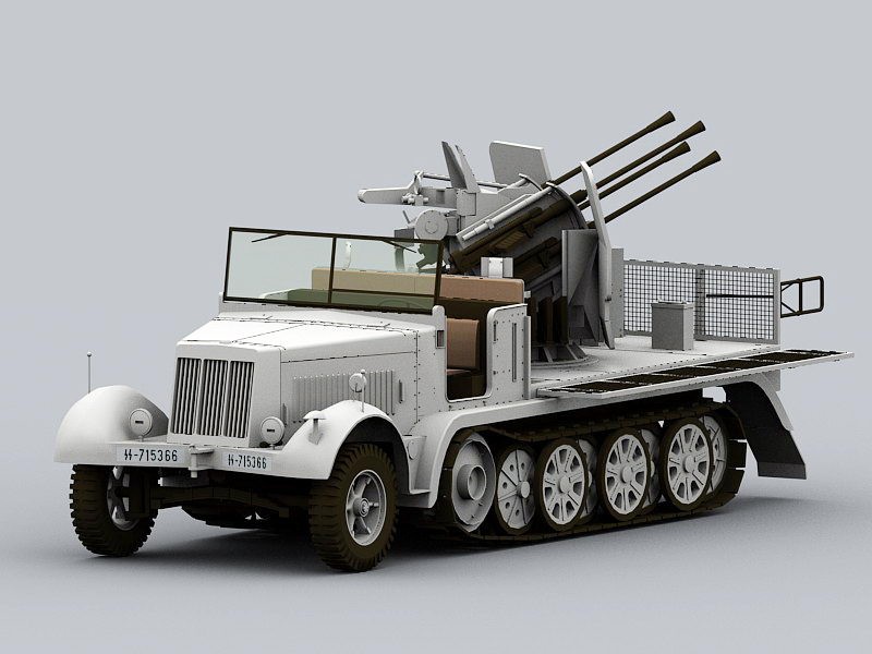 German Sdkfz 7 Half Track Anti Aircraft Gun 3d Model 3ds Max Files