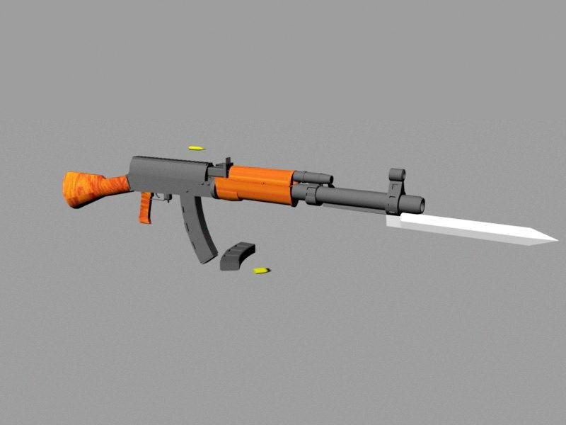 AK-47 with Magazine and Bayonet 3d rendering