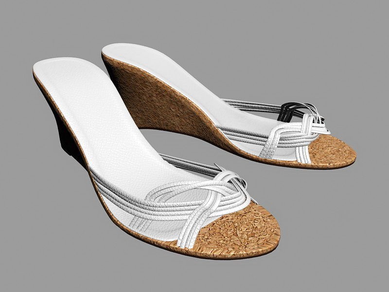 White Wedge Slide Sandals 3d rendering
