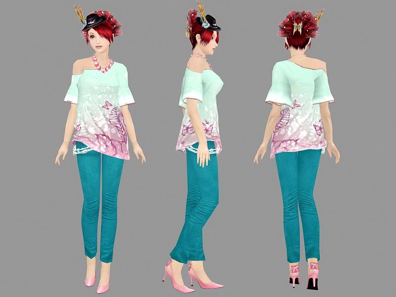Stylish Girl Character 3d rendering